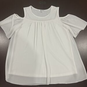 Shannon Ford New York Women's White Chiffon Overlay Cold Shoulder Blouse Size L